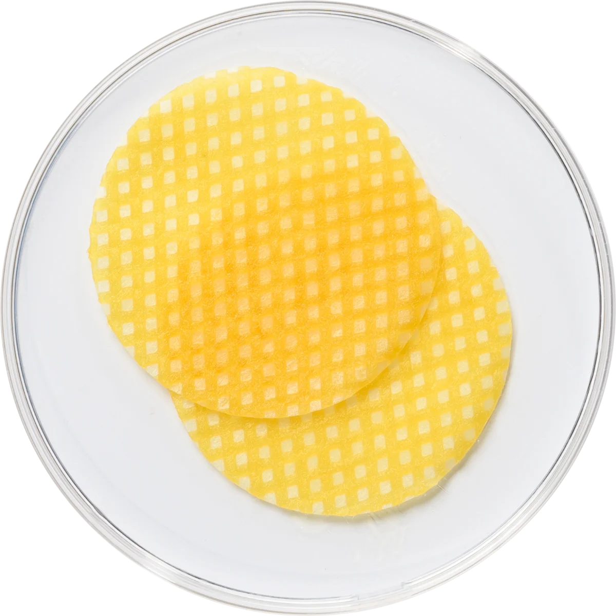 Pro Plant XO pads: Plant Exosomes with All-Trans Retinol at 4.0% and 8.0%, yellow with retinol, in a glass petri dish