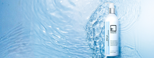 Microneedling glide serum on blue water table