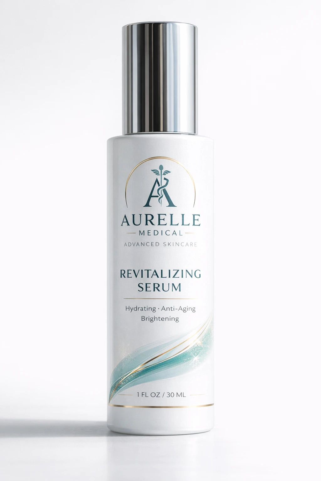 White and gold revitalizing serum bottle